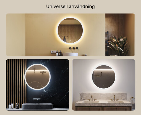 Rundt badrumsspegel med LED-belysning 80 cm med Dual color, Touch-brytare, Värmemattor #2