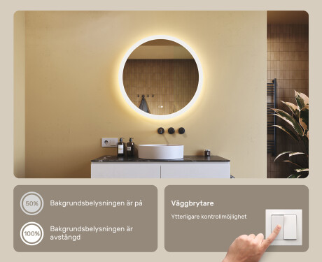 Rundt badrumsspegel med LED-belysning 80 cm med Dual color, Touch-brytare, Värmemattor #4