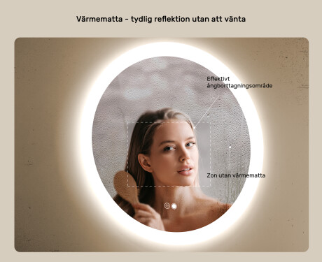 Rundt badrumsspegel med LED-belysning 80 cm med Dual color, Touch-brytare, Värmemattor #5