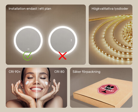 Rundt badrumsspegel med LED-belysning 80 cm med Dual color, Touch-brytare, Värmemattor #6