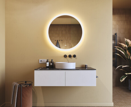 Rundt badrumsspegel med LED-belysning 80 cm med Dual color, Touch-brytare, Värmemattor #9