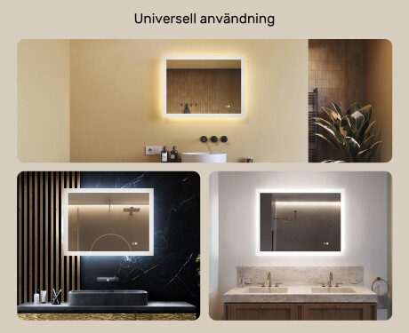 Rektangulärt LED-badrumsspegel 80x60 cm med Dual color, Touch-brytare, Värmemattor #2