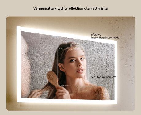 Rektangulärt LED-badrumsspegel 80x60 cm med Dual color, Touch-brytare, Värmemattor #5