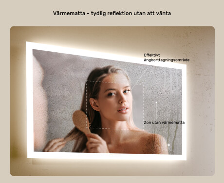 Rektangulärt badrumsspegel med LED-belysning 100x70 cm med Dual color, Touch-brytare, Värmemattor #5