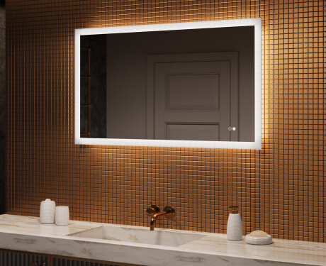 Rektangulärt LED-upplyst badrumsspegel 120x70 cm med Dual color, Touch-brytare, Värmemattor