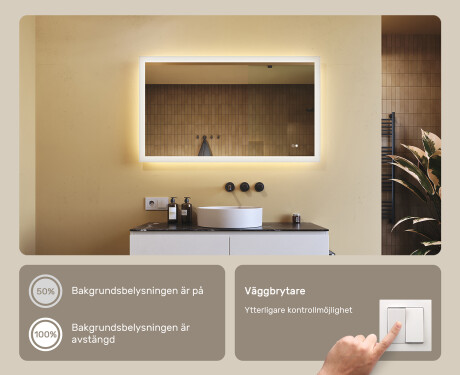 Rektangulärt LED-upplyst badrumsspegel 120x70 cm med Dual color, Touch-brytare, Värmemattor #4