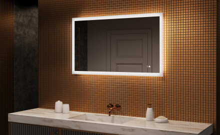 Rektangulärt LED-upplyst badrumsspegel 120x70 cm med Dual color, Touch-brytare, Värmemattor