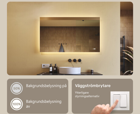 Rektangulär badrumsspegel med LED-belysning 80x60/60x80 cm, dubbelfärg, beröringsströmbrytare, värmematta #3