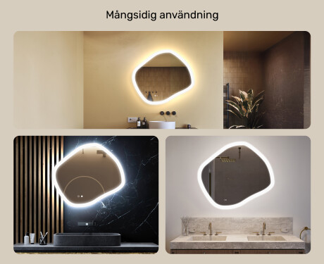 Badrumsspegel med belysning, 84×74 cm, tvåfärgad, touch‑strömbrytare, värmematta #2