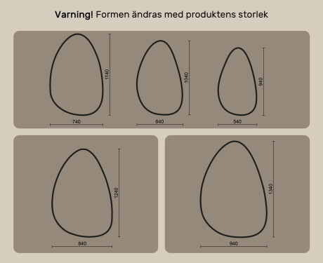 Oregelbundet spegel med belysning, 64×104 cm, tvåfärgad, touch‑strömbrytare, värmematta #10