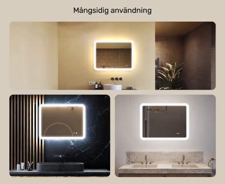 Avrundat badrumsspegel med LED-belysning, 80×60 cm, tvåfärgad, touch‑strömbrytare, värmematta #2