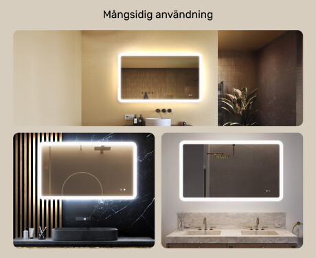 Avrundat badrumsspegel med LED‑belysning, 120×70 cm, tvåfärgad, touch‑strömbrytare, värmematta #2