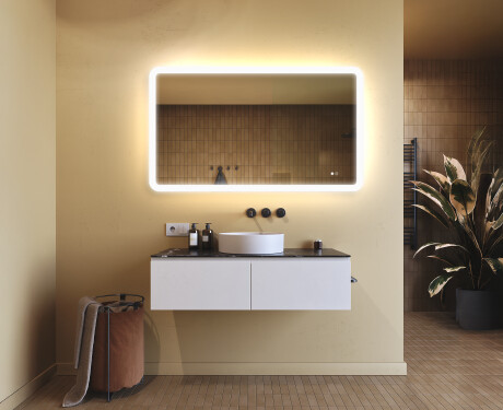 Avrundat badrumsspegel med LED‑belysning, 120×70 cm, tvåfärgad, touch‑strömbrytare, värmematta #9