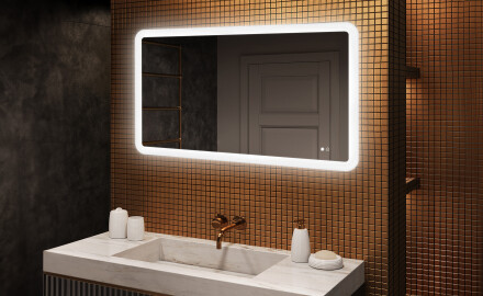Avrundat badrumsspegel med LED‑belysning, 120×70 cm, tvåfärgad, touch‑strömbrytare, värmematta