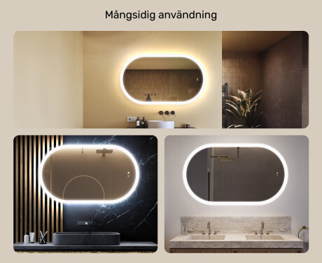 Belyst badrumsspegel, 120×70 cm, tvåfärgad, touch‑strömbrytare, värmematta #2