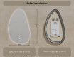 Oregelbundet spegel med belysning, 64×104 cm, tvåfärgad, touch‑strömbrytare, värmematta #8