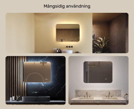 Avrundat badrumsspegel med LED-belysning, 80×60 cm, tvåfärgad, touch‑strömbrytare, värmematta #2