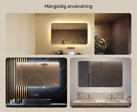 Avrundat badrumsspegel med LED-belysning, 120×70 cm, tvåfärgad, touch‑strömbrytare, värmematta #2
