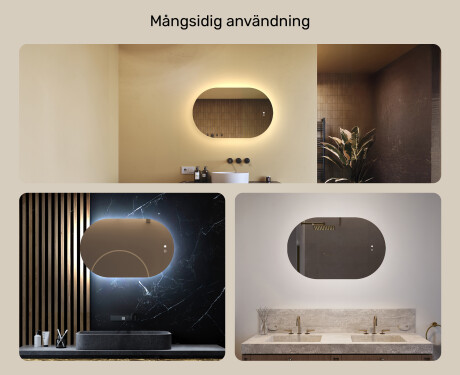 Ovalt spegel med LED-belysning 80x50/50x80 cm, dubbelfärg, beröringsströmbrytare, värmematta #2