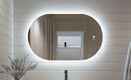 Ovalt spegel med LED-belysning 80x50/50x80 cm, dubbelfärg, beröringsströmbrytare, värmematta