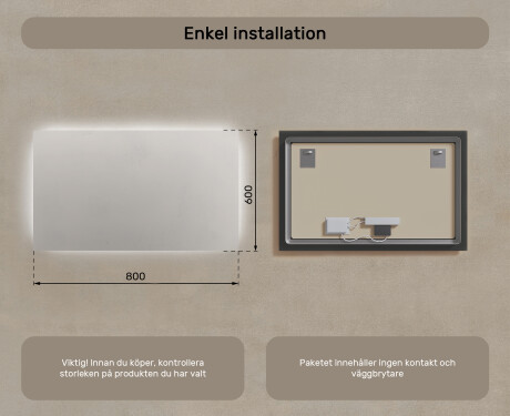 Belyst badrumsspegel 60x80/80x60 cm med neutral ljusfärg 4500K #6