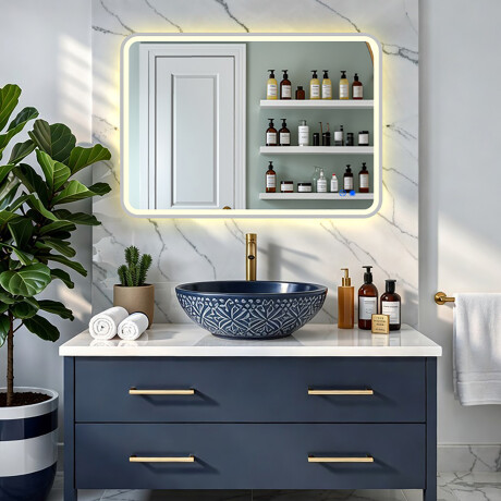 Rundad LED-spegel med belysning - 80x60/100x70/120x70 cm i en silverfärgad aluminiumram #8