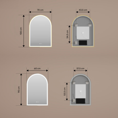 Oregelbunden LED-spegel i en guldfärgad aluminiumram #3
