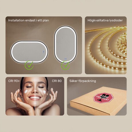 Oval LED-belyst spegel i en svart aluminiumram #7