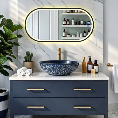 Oval LED-belyst spegel i en svart aluminiumram #8