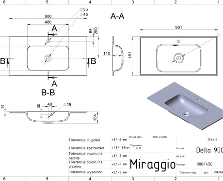 Handfat DELLA 900 MIRASOFT
