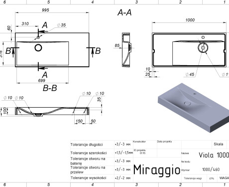 Handfat VIOLA 1000 L MIRASOFT