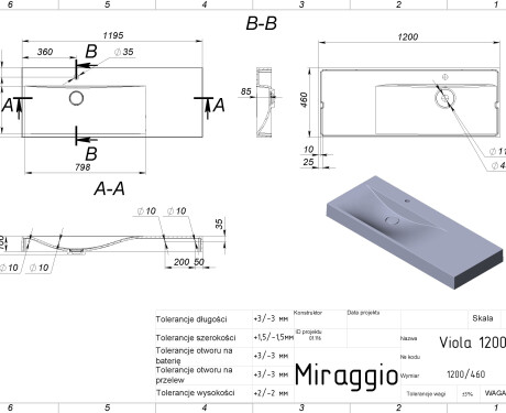 Handfat VIOLA 1200 L MIRASOFT