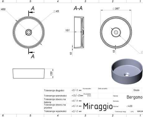 Handfat BERGAMO MIRASOFT