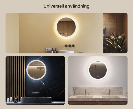 Runda badrumsspeglar med LED-belysning  med Dual color, Touch-brytare, Värmemattor #2