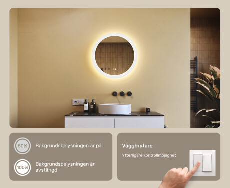 Runda badrumsspeglar med LED-belysning  med Dual color, Touch-brytare, Värmemattor #4