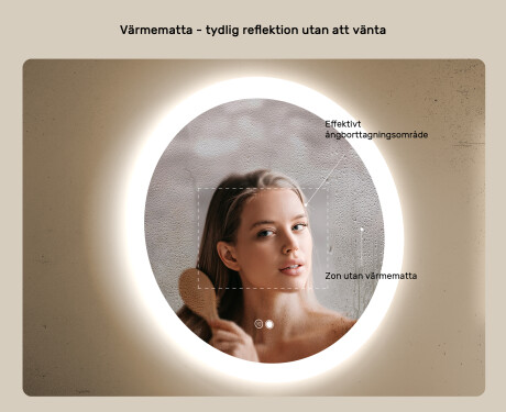 Runda badrumsspeglar med LED-belysning  med Dual color, Touch-brytare, Värmemattor #5