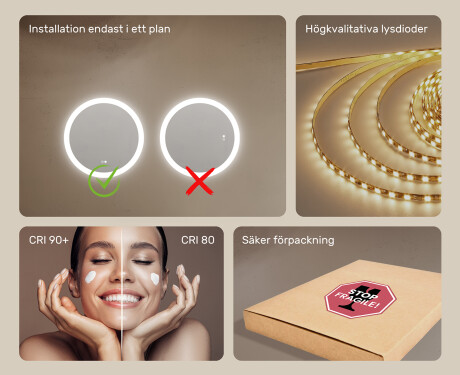 Runda badrumsspeglar med LED-belysning  med Dual color, Touch-brytare, Värmemattor #6