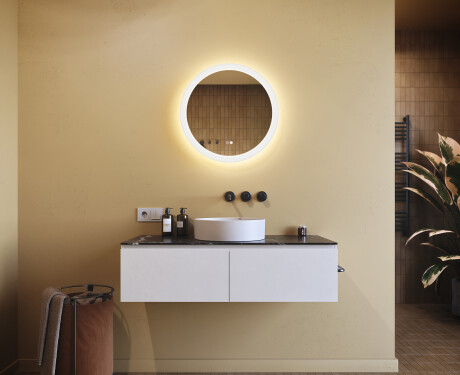 Runda badrumsspeglar med LED-belysning  med Dual color, Touch-brytare, Värmemattor #9