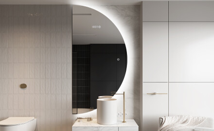Elegant LED Halvcirkel Spegel - Modern Belysning för Badrum A221