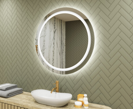 Rund badrumsspegel med LED-belysning Spegel 80cm med kallt LED-ljus 7000K, varmt ljus 3000K eller neutralt ljus 4500K