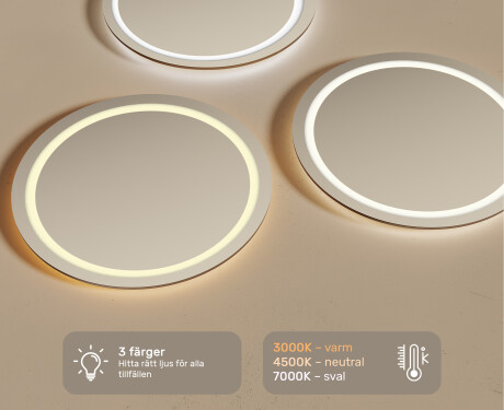 Rund badrumsspegel med LED-belysning Spegel 80cm med kallt LED-ljus 7000K, varmt ljus 3000K eller neutralt ljus 4500K #3