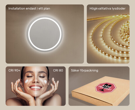 Rund badrumsspegel med LED-belysning Spegel 80cm med kallt LED-ljus 7000K, varmt ljus 3000K eller neutralt ljus 4500K #5