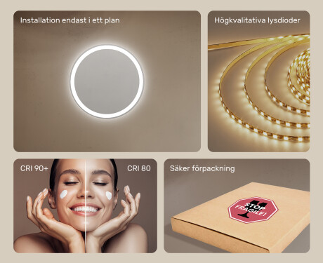 Rund badrumsspegel med LED-belysning Spegel 60cm med kallt LED-ljus 7000K, varmt ljus 3000K eller neutralt ljus 4500K #5
