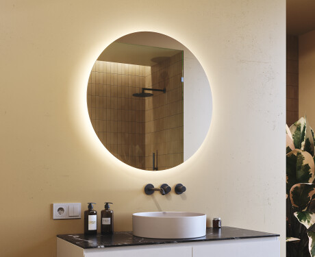 Rund badrumsspegel med LED-belysning Spegel 80cm med kallt LED-ljus 7000K, varmt ljus 3000K eller neutralt ljus 4500K