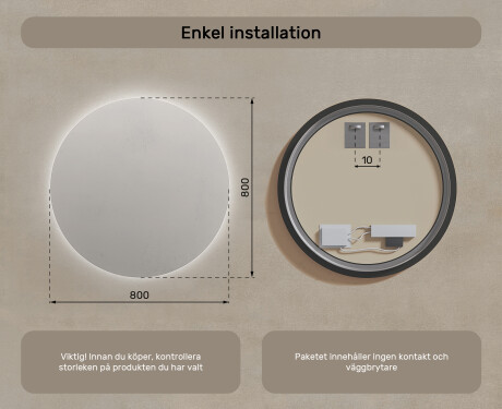 Rund badrumsspegel med LED-belysning Spegel 80cm med kallt LED-ljus 7000K, varmt ljus 3000K eller neutralt ljus 4500K #7