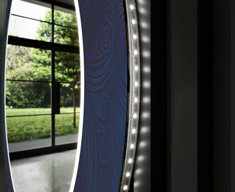 Rund Dekorativ Spegel Med Led-belysning För Badrummet - Blue Drawing #11