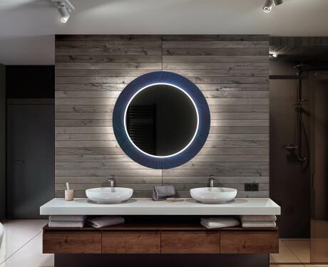 Rund Dekorativ Spegel Med Led-belysning För Badrummet - Blue Drawing #12