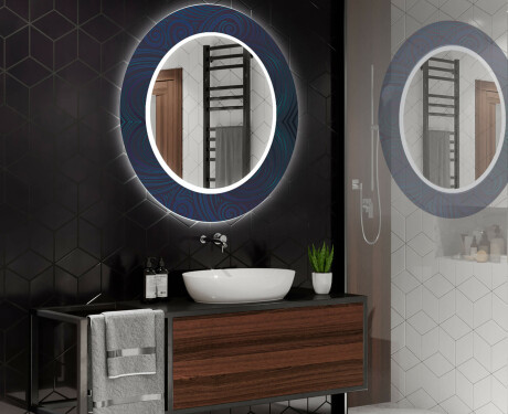 Rund Dekorativ Spegel Med Led-belysning För Badrummet - Blue Drawing #2
