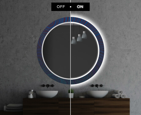 Rund Dekorativ Spegel Med Led-belysning För Badrummet - Blue Drawing #7