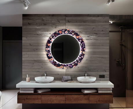 Rund Dekorativ Spegel Med Led-belysning För Badrummet - Elegant Flowers #12
